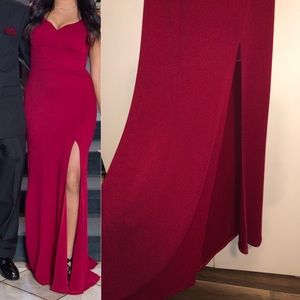 Long Burgundy Leg Cut Dress